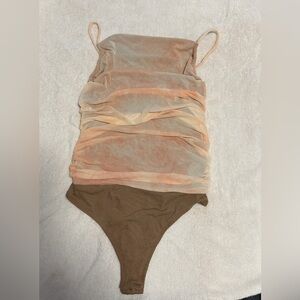 JLUXLABEL Ruched Chemise in Tan and Cream